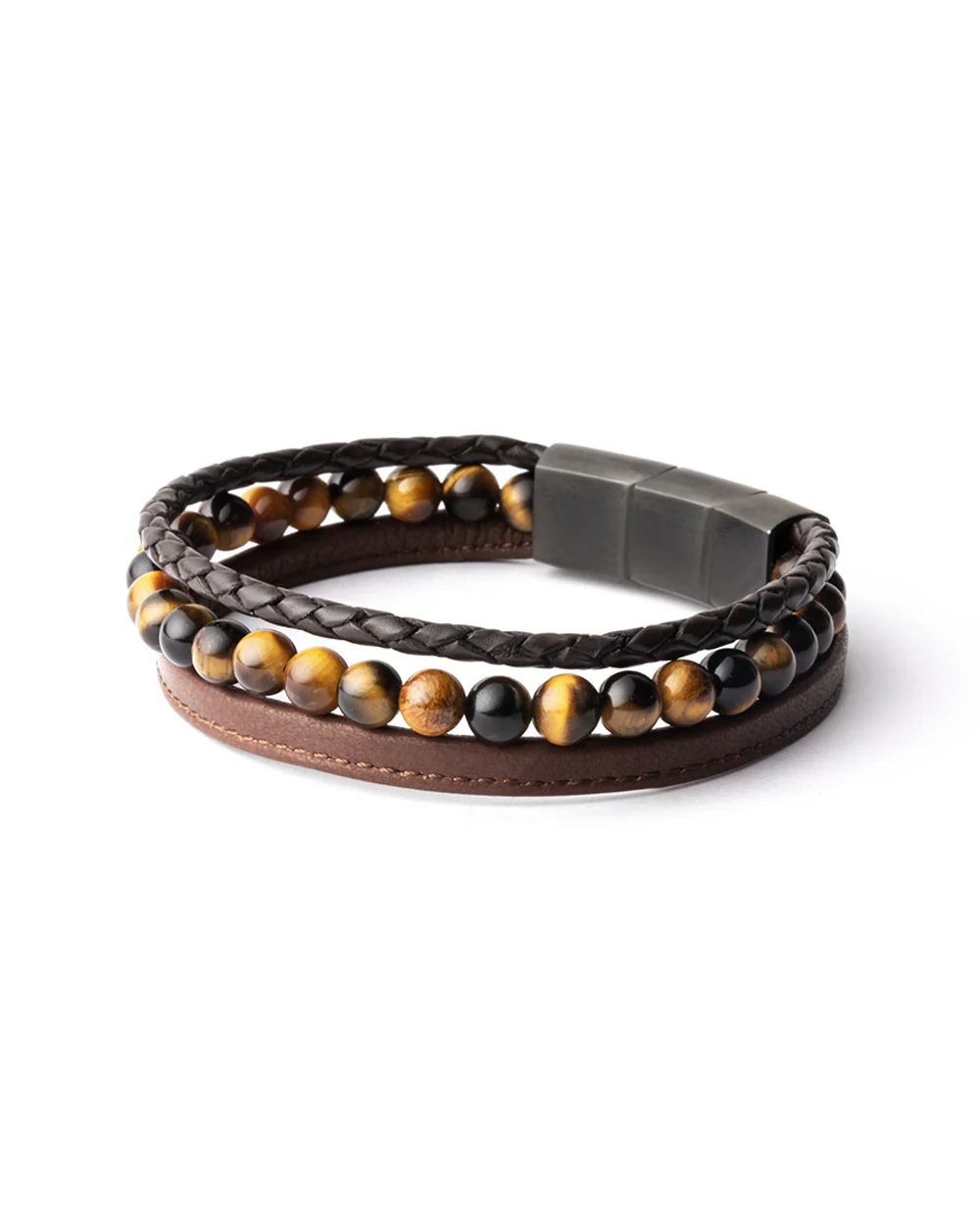 Triple bracelet with 6mm Tiger Eye stone and Nappa leather - Image 5