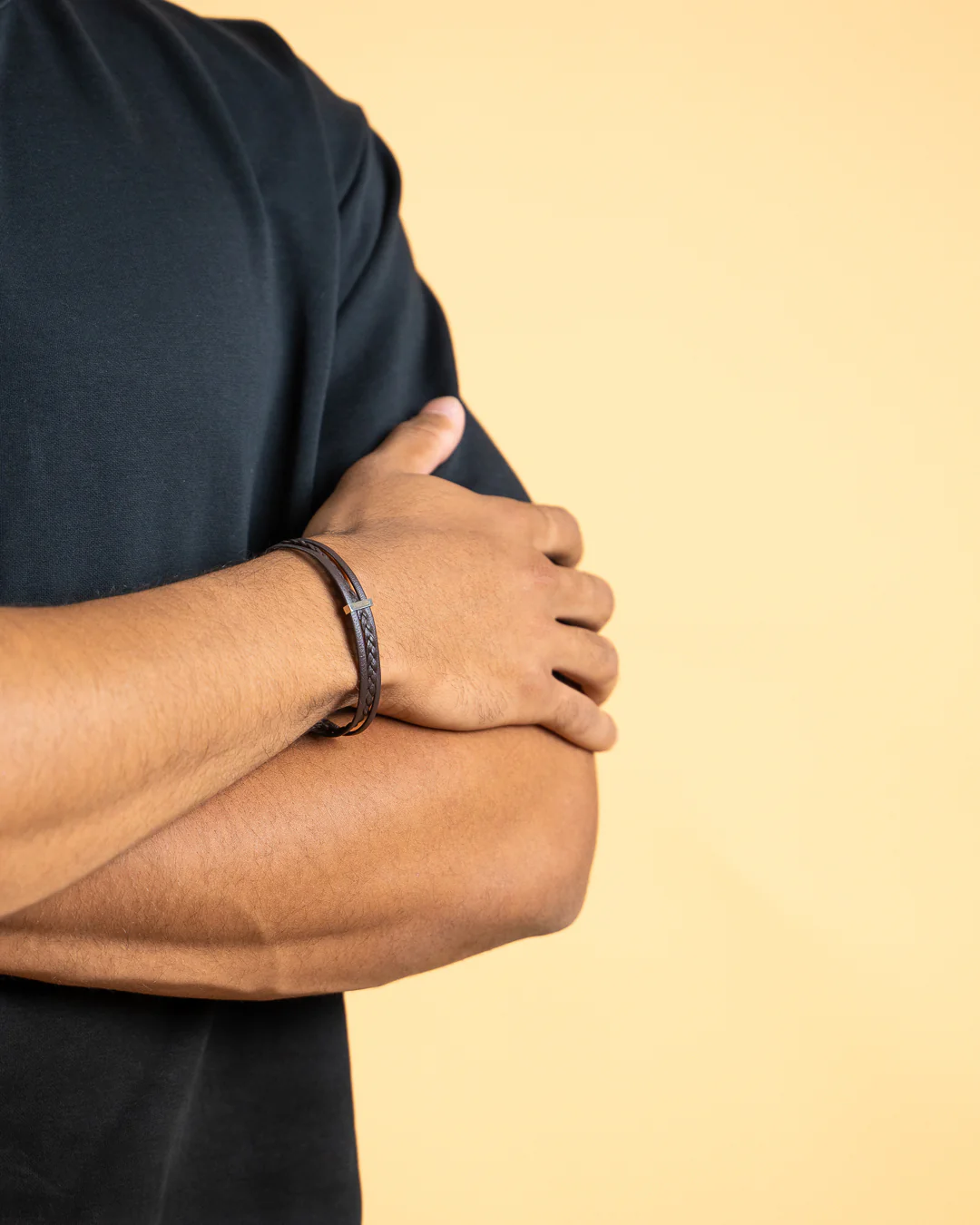 Triple brown Italian nappa leather bracelet with silverplated finish - Image 2