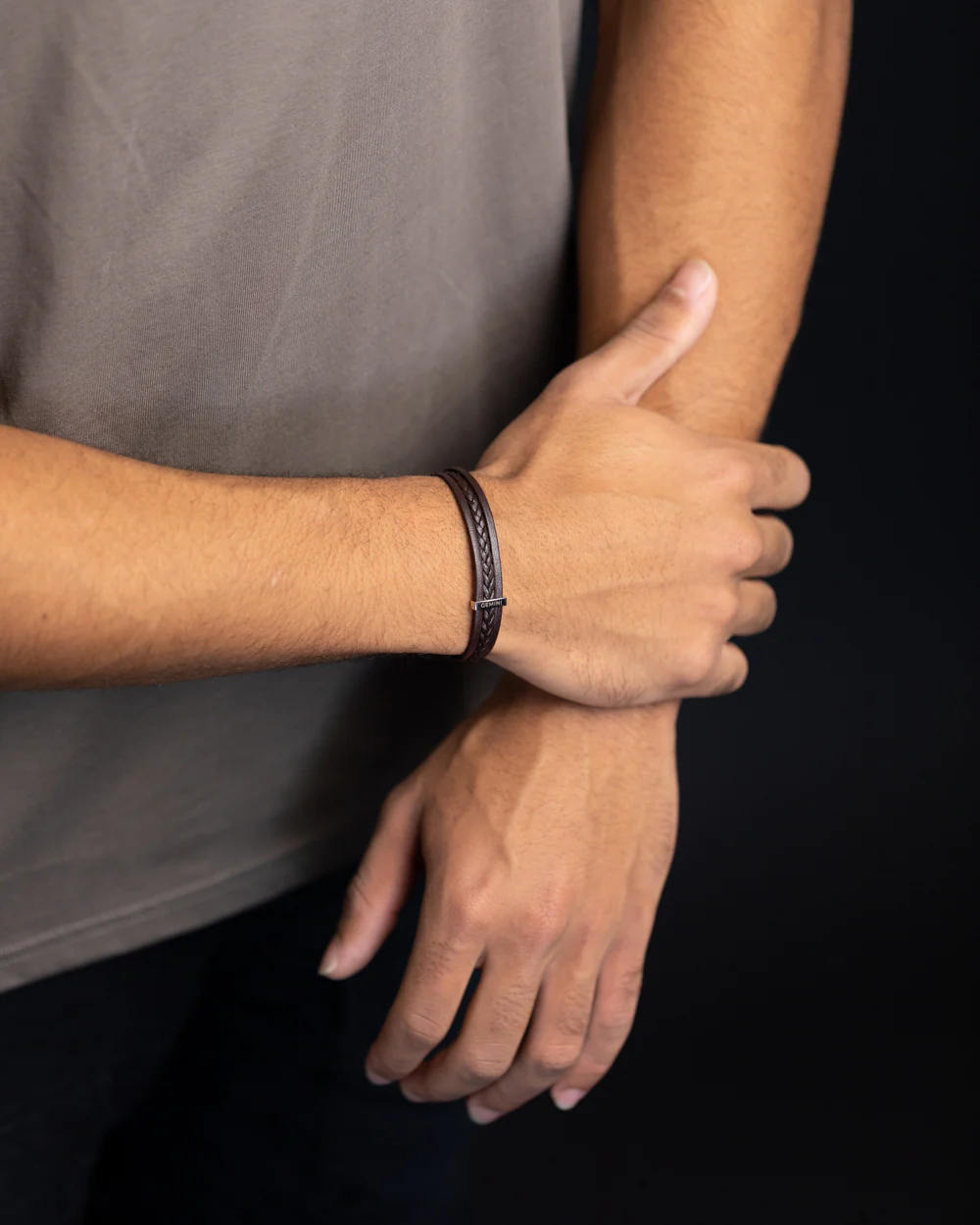 Triple brown Italian nappa leather bracelet with silverplated finish - Image 5