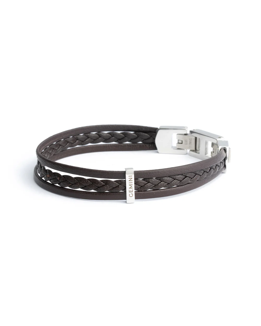 Triple brown Italian nappa leather bracelet with silverplated finish - Image 6