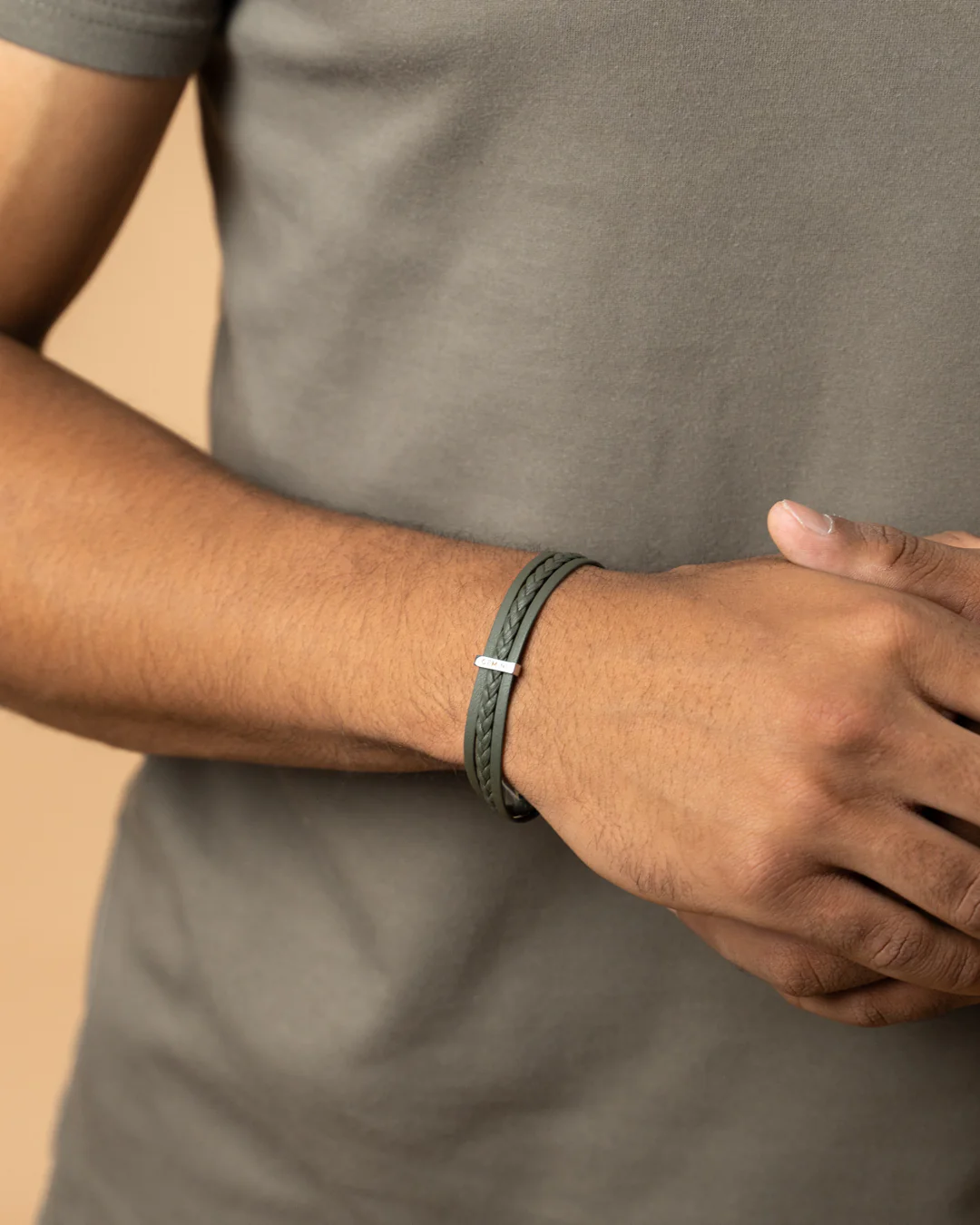 Triple green Italian nappa leather bracelet with silverplated finish - Image 2