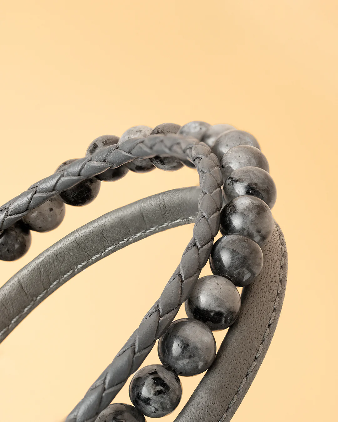 Triple bracelet with 6mm Larvikite stone and Nappa leather - Image 4