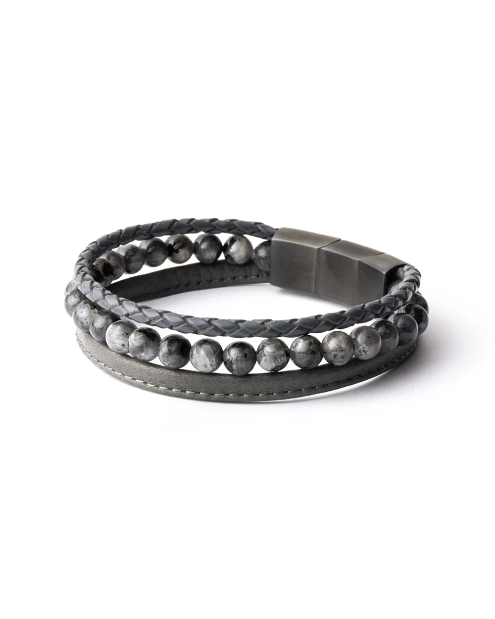 Triple bracelet with 6mm Larvikite stone and Nappa leather - Image 5