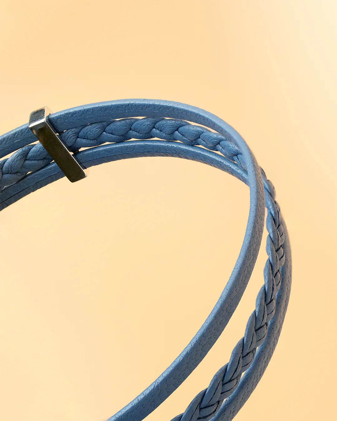 Triple light blue Italian nappa leather bracelet with silverplated finish - Image 2